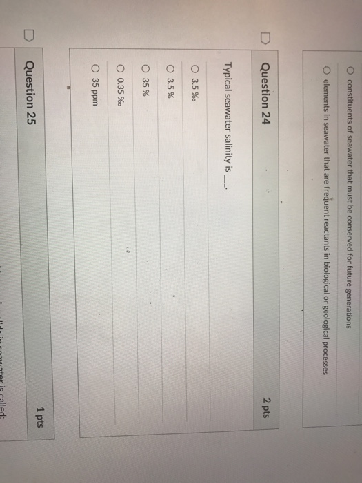 seawater salinity typical ppm question transcribed text