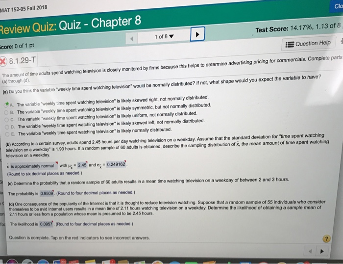 Solved Mat 152 05 Fall 2018 Cla Review Quiz Quiz Chapt