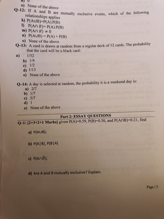 Solved O None Of The Above 0 12 If A And B Are Mutually Chegg Com