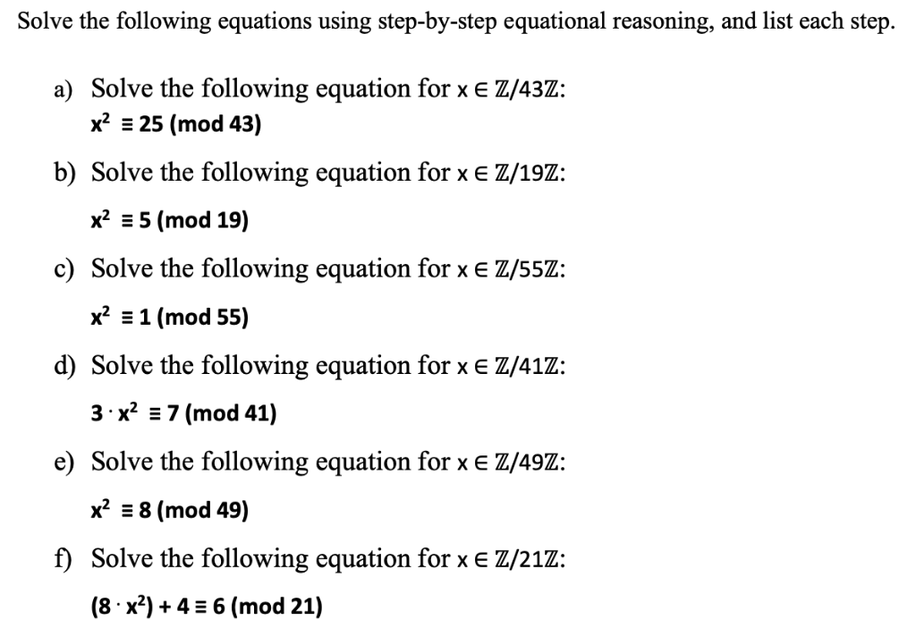 Solve The Following Equations Using Step By Step E Chegg Com