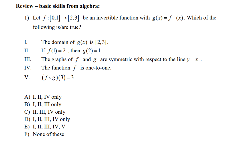 Solved Review Basic Skills From Algebra Let F 0 1 Chegg Com