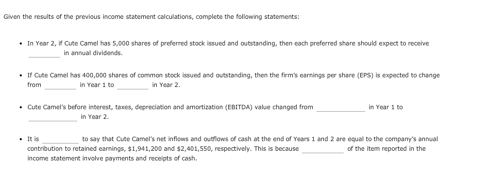 Solved Cute Camel Woodcraft Company S Income Statement Re Chegg Com