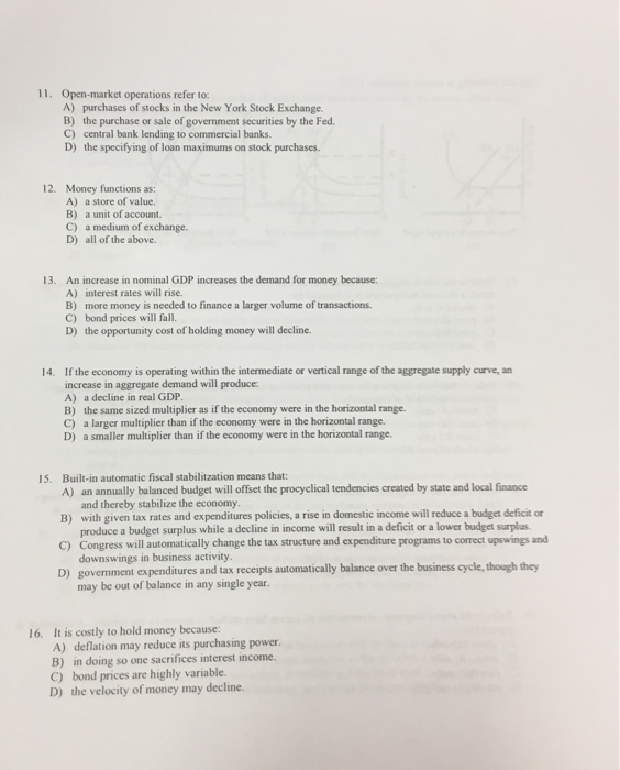 Solved I1 Open Market Operations Refer To A Purchases I1 Open Market Operations Refer To A Purchases Of Stocks In The