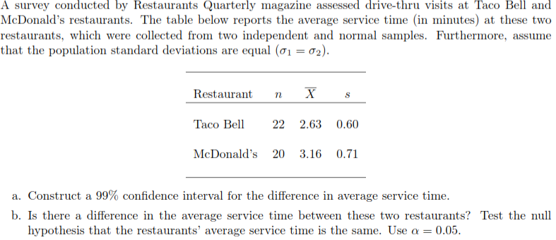 Solved A Survey Conducted By Restaurants Quarterly Magazi Chegg Com