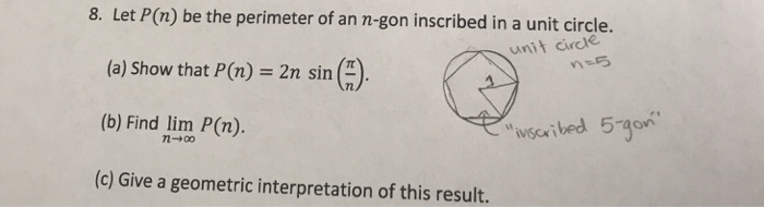 Solved Let P N Be The Perimeter Of An N Gon Inscribed In Chegg Com