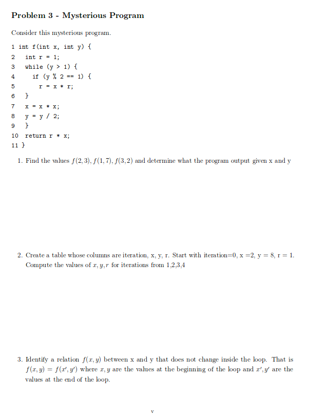 Solved Problem 3 Mysterious Program Consider Mysterious Program 1 Int F Int X Int Y T 2 Intr1 3 Y Q