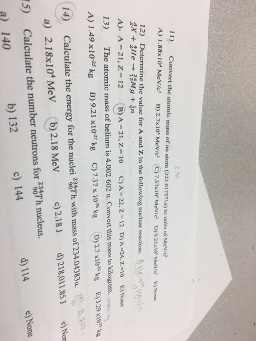 Solved Convert The Atomic Mass Of An Atom 222 u T Chegg Com
