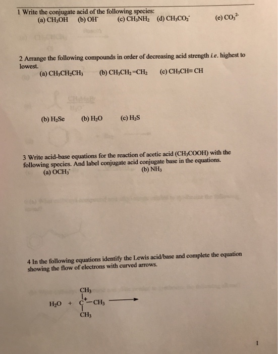 Solved Write the conjugate base for the species shown below.