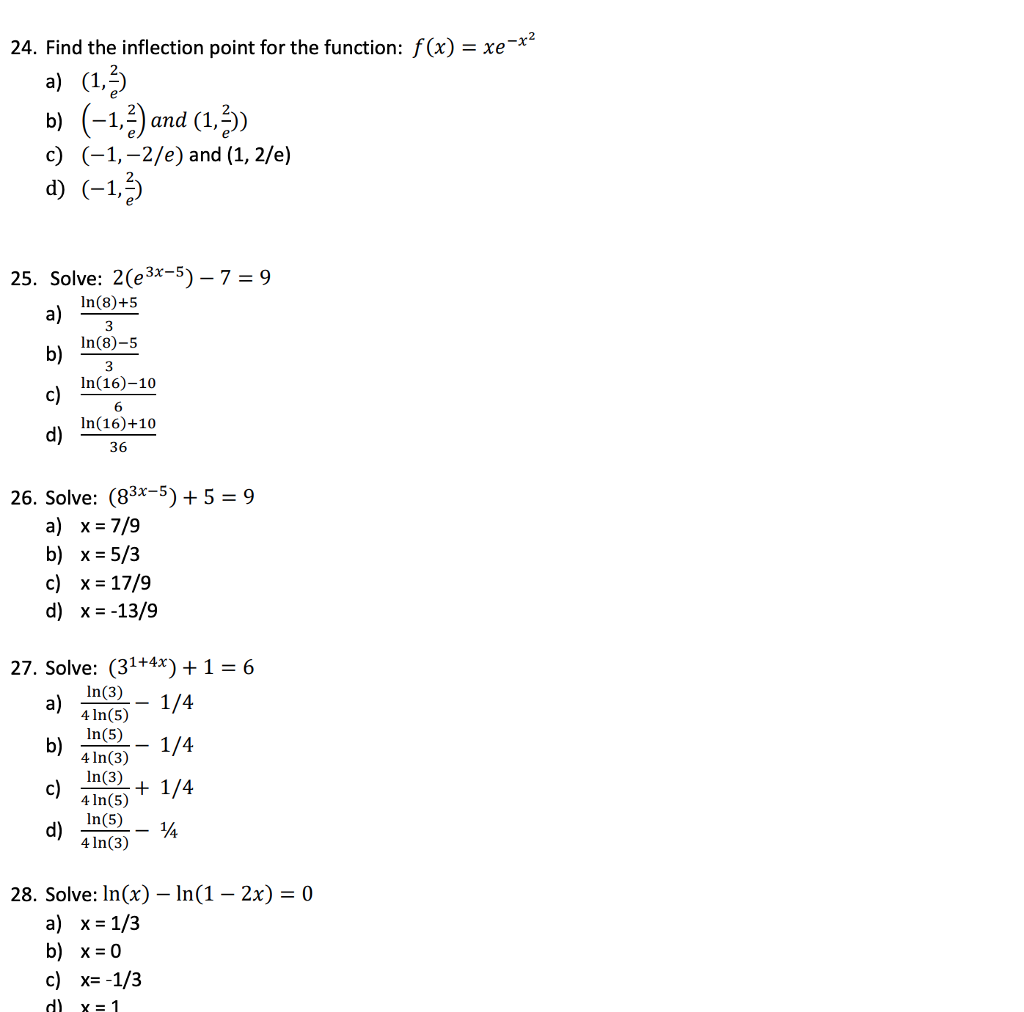 Solved 24 Find The Inflection Point For The Function F Chegg Com