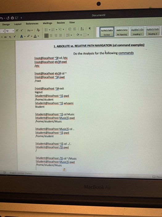 Documents Design Layout References Mailings Review View 112 A A. I Aaw:/bl:-.,-..-.|ーー 1. ABSOLUTE vs. RELATIVE PATH NAVIGAT