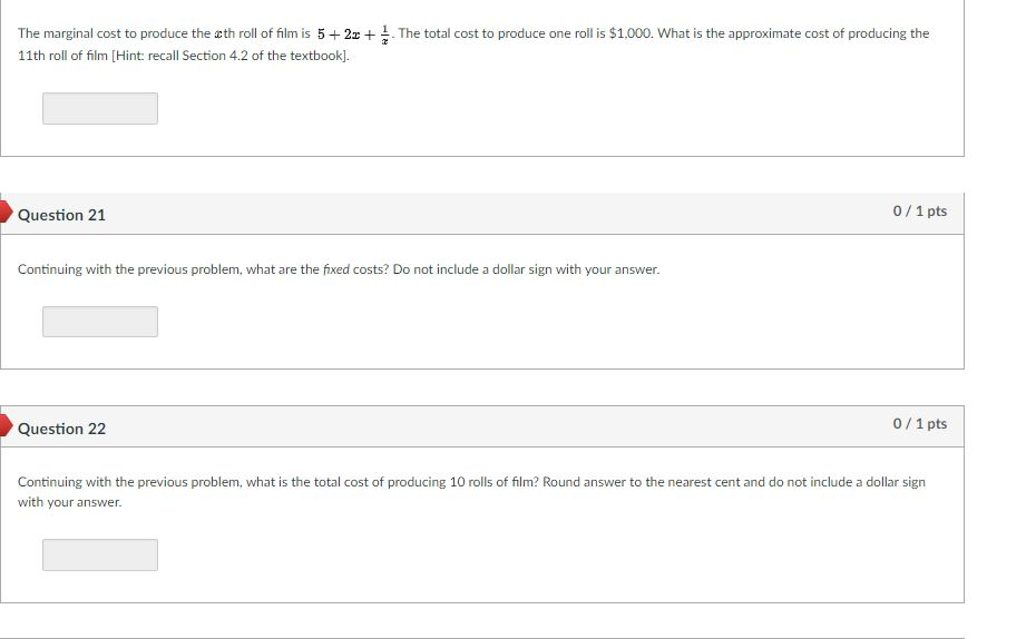 Solved The Marginal Cost To Produce Ath Roll Of Fim I The Marginal Cost To Produce Ath Roll Of Fim Is 5 Total
