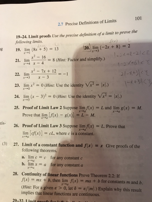 Solved 101 2 7 Precise Definitions Of Limits 19 24 Limit Chegg Com