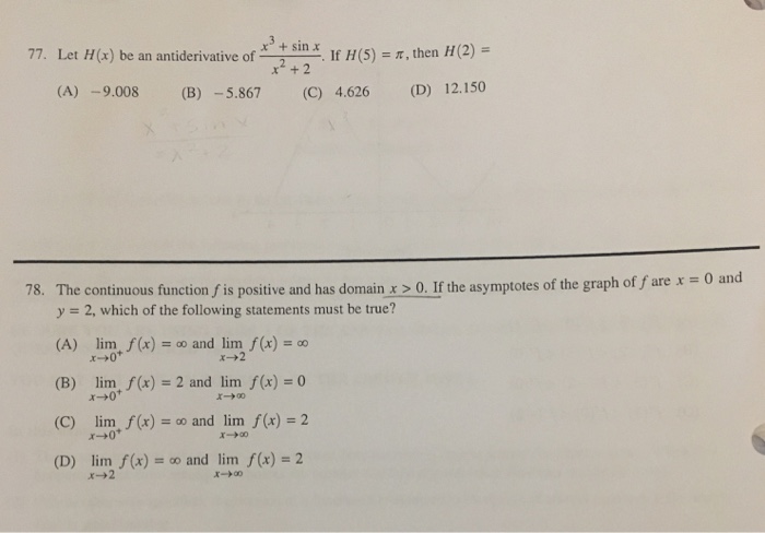 Solved X Sin 77 Let H X Be An Antiderivative Of If Chegg Com