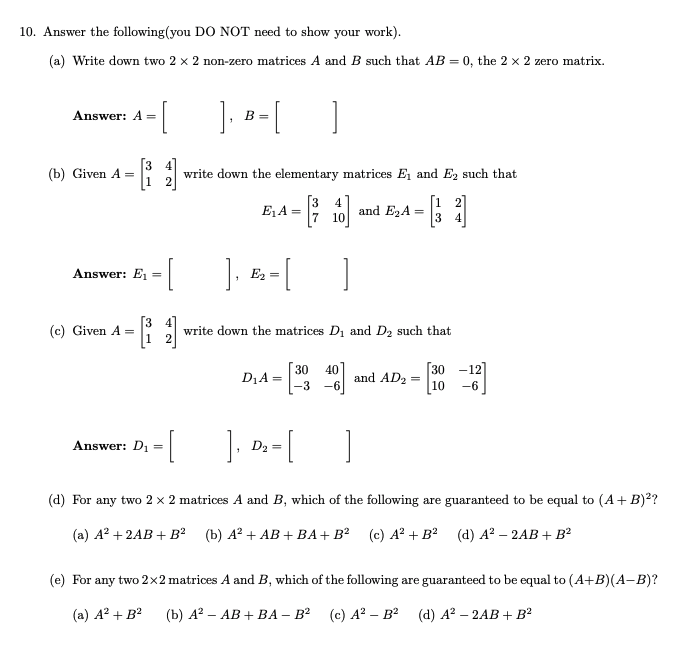 Solved 10 Answer The Following You Do Not Need To Show Y Chegg Com