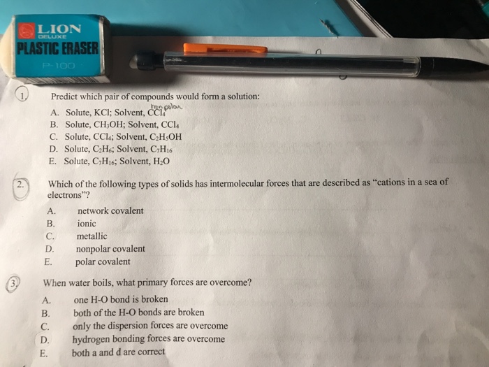 Solved LION PLASTIC ERASER 1 Predict which pair of compounds