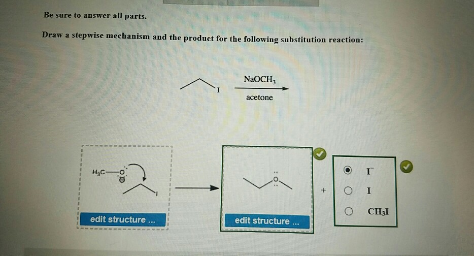 stepwise substitution ch3i naoch3 structure acetone