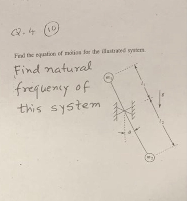 Find the equation of motion for the illustrated system. Find natural frequemcy of this system n2)