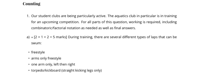 Counting 1. Our student clubs are being particularly active. The aquatics club in particular is in training for an upcoming c