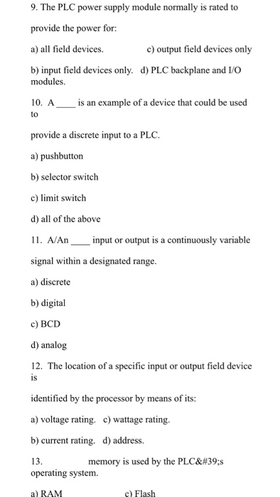 Solved The PLC power supply module normally is rated to