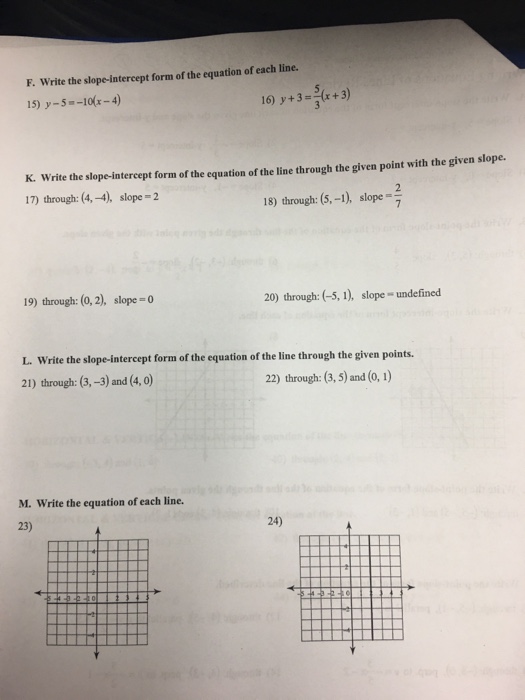 Solved Writing Equations Of Lines Review A Write The Slo