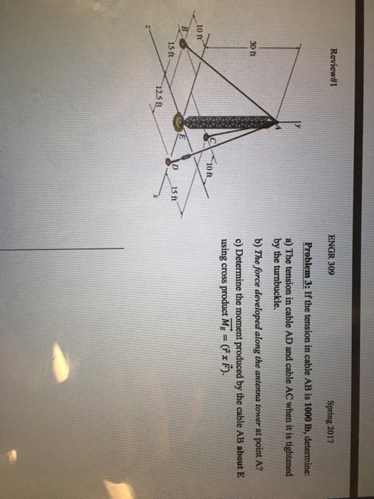 Solved: If The Tension In Cable AB Is 1000 Lb, Determine ...