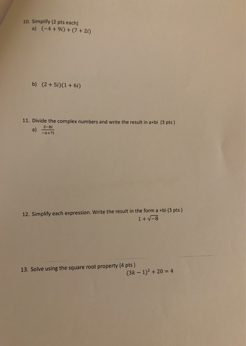 Solved 10 Simplify 2 Pts Each A 4 90 7 21 B Chegg Com