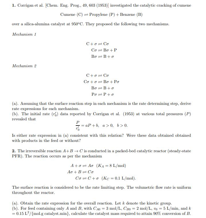 1 Corrigan Et Al Chem Eng Prog 49 603 1953 Chegg Com
