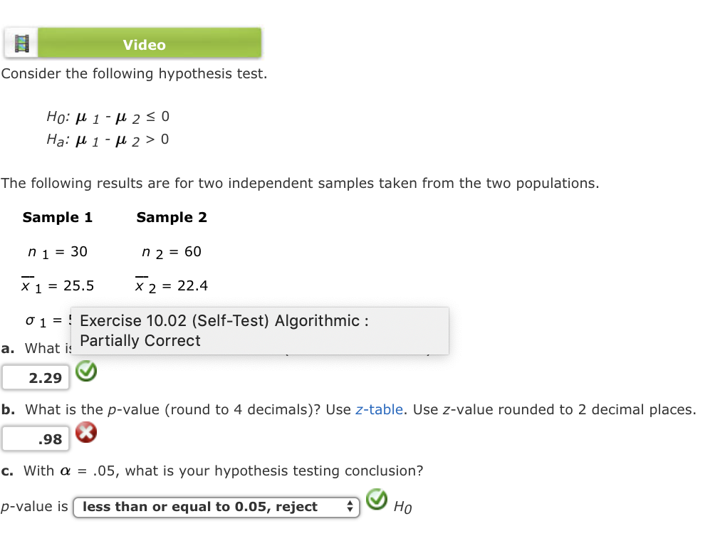 Solved Video Consider The Following Hypothesis Test The Chegg Com