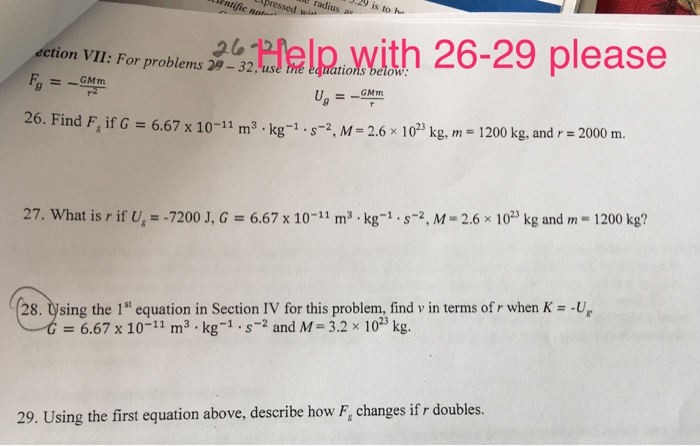 Solved Use The Equations Below F G Gm R 2 U G G Chegg Com