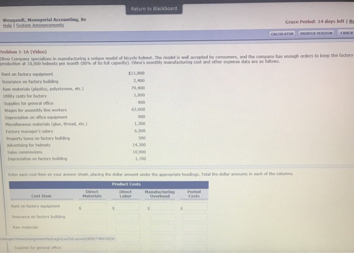 Solved Return To Blackboard Weygandt Managerial Accounting Chegg Com