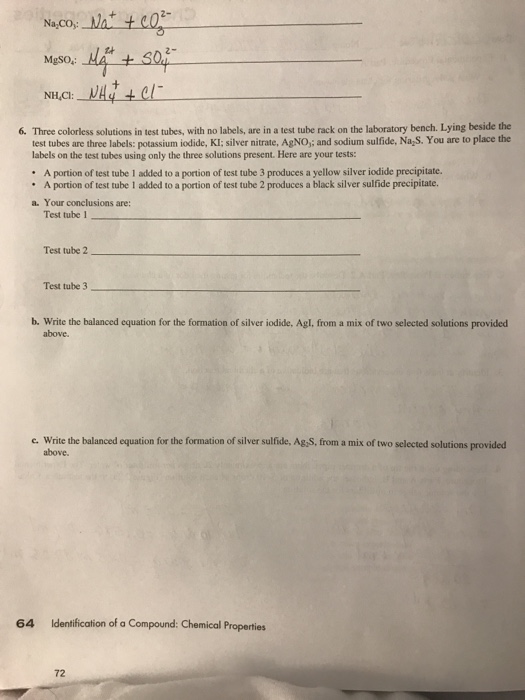 Solved Three Colorless Solutions In Test Tubes With No Chegg Com