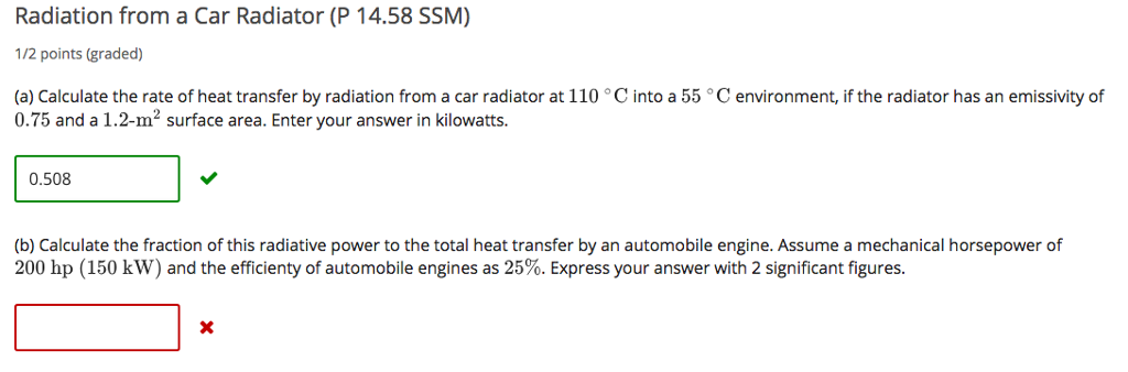 Solved Radiation from a Car Radiator (P 14.58 SSM) 1/2 | Chegg.com