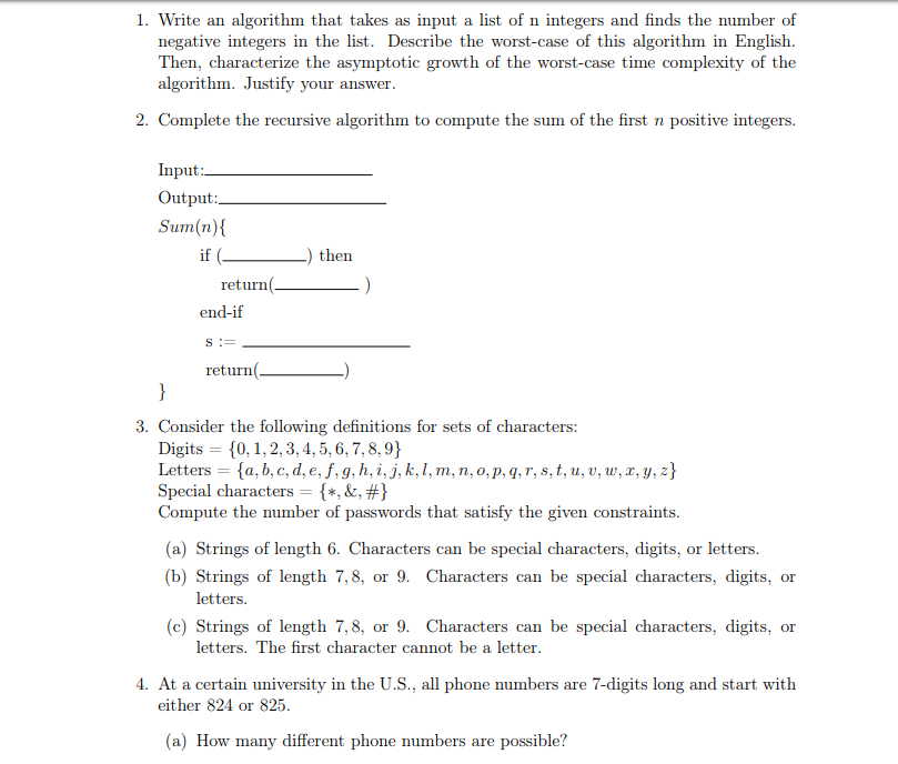 Solved 1 Write Algorithm Takes Input List N Integers Finds Number Negative Integers List Describe Q