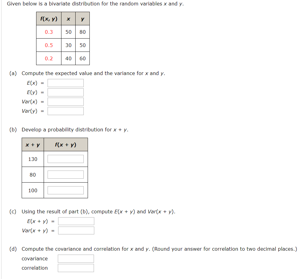 Solved Given Below Is A Bivariate Distribution For The Ra Chegg Com