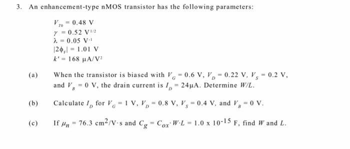 An Enhancement Type Nmos Transistor Has The Foll Chegg Com