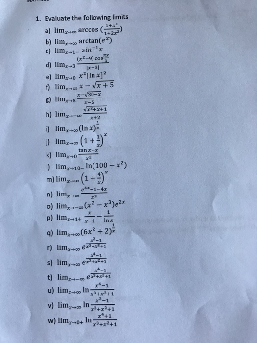 Solved 1 Evaluate The Following Limits 1 X2 1 2x2 B Lim Chegg Com