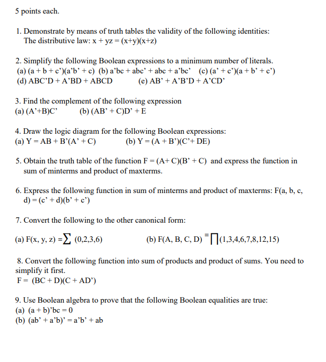 Solved 5 Points 1 Demonstrate Means Truth Tables Validity Following Identities Distributive Law Q
