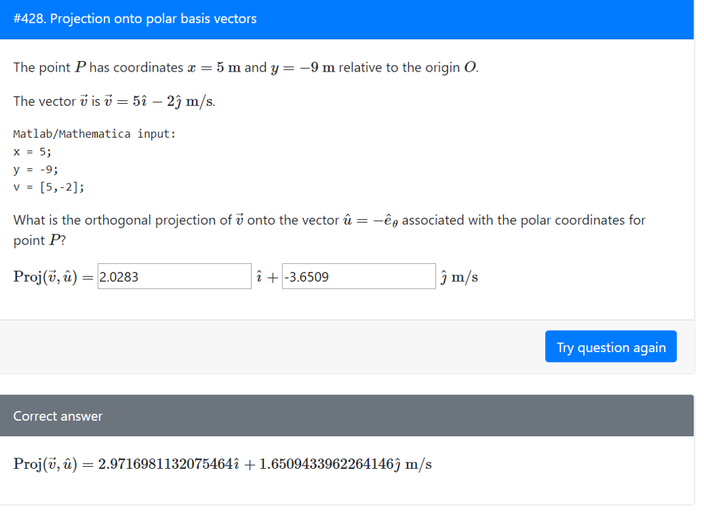 Solved 428 Projection Onto Polar Basis Vectors The Poin Chegg Com