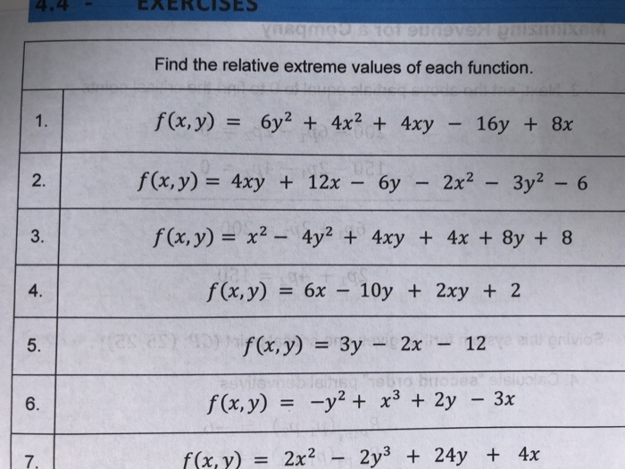 Solved Kerlises 4 4 Find The Relative Extreme Values Of Each Chegg Com