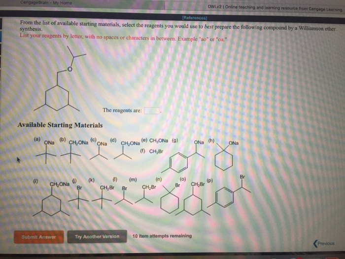 Solved From The List Of Available Starting Materials, Sel...