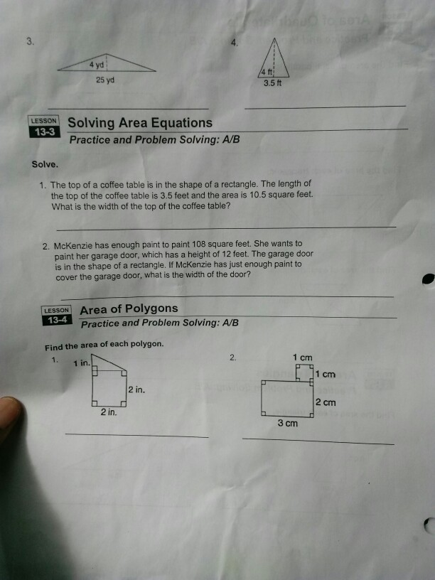 Solved 3 4 Ft 3 5 Ft 25 Yd Lessoa Solving Area Equations