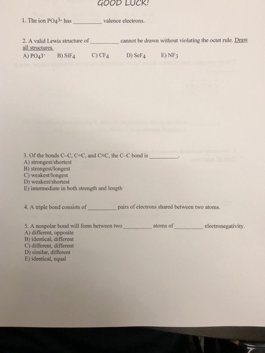 Solved GOOD LUCR 1. The Ion PO43 Has Valence Electrons