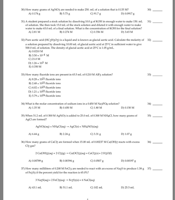 Solved 30) How many grams of AgNO3 are needed to make 250 mL | Chegg.com