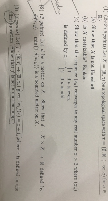 Solved 13 2 2 Points Letx R T Bea Topological Space Chegg Com