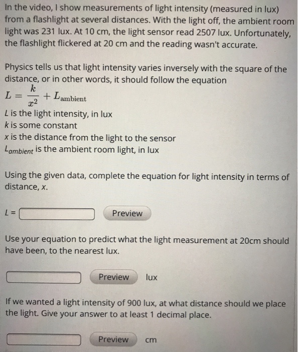 Solved In The Video I Show Measurements Of Light Intensi Chegg Com