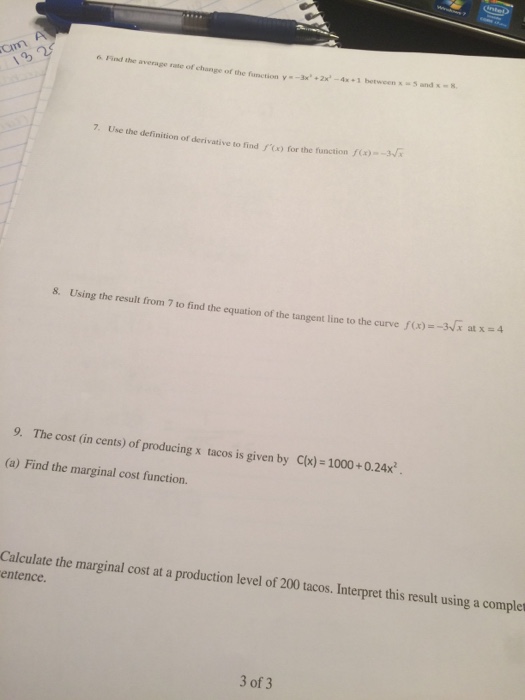 Solved Find The Average Rate Of Change Of The Function Y 3x 3 2x 2 1 Answer Transtutors