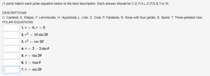 Solved 1 Point Match Each Polar Equation Below To The B Chegg Com