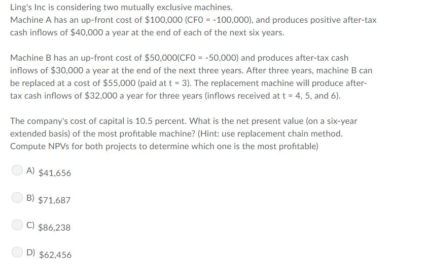 6. A firm wants the use of a machine that costs $100,000. If the