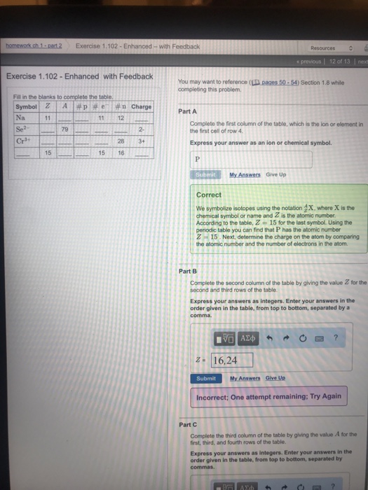 atomic number q Fee part2Exercise 1.102 with Ch1 Homework Enhanced Solved: