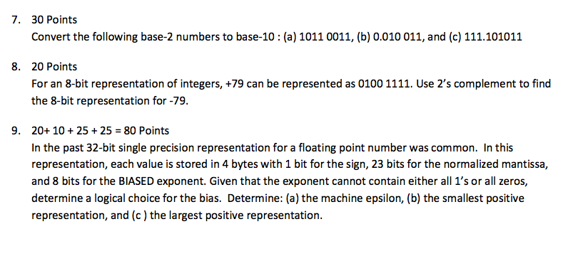 Solved 7 30 Points Convert The Following Base 2 Numbers 30 Points Convert The Following Base 2 Numbers To 10